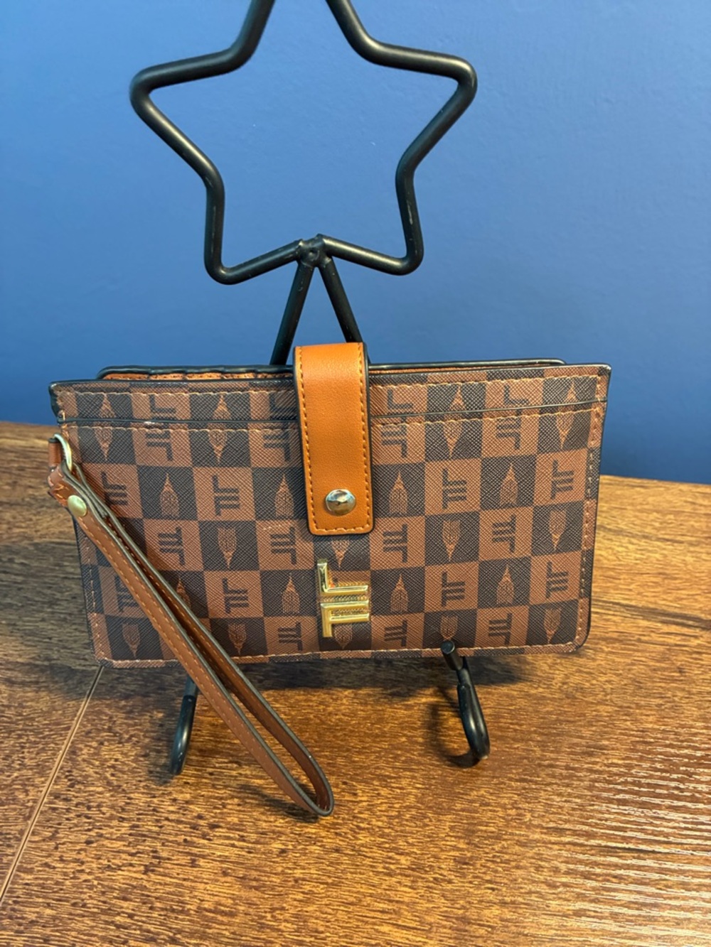 London Fog Brown Monogram Wristlet Clutch